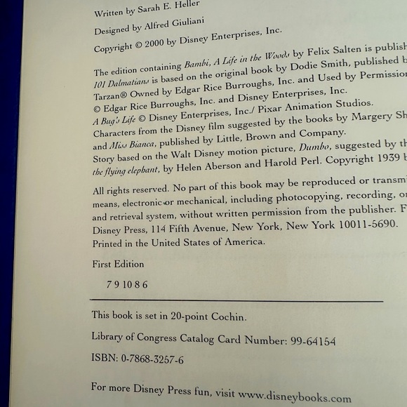 Disney NWT First Edition Animal Stories Book Copyright 2000 in Mint Condition - Picture 4 of 8